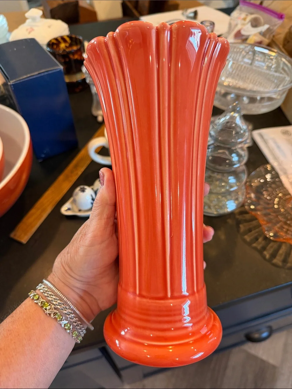 Fiesta Medium Art Deco Flaired Vase in Retired Persimmon Color.